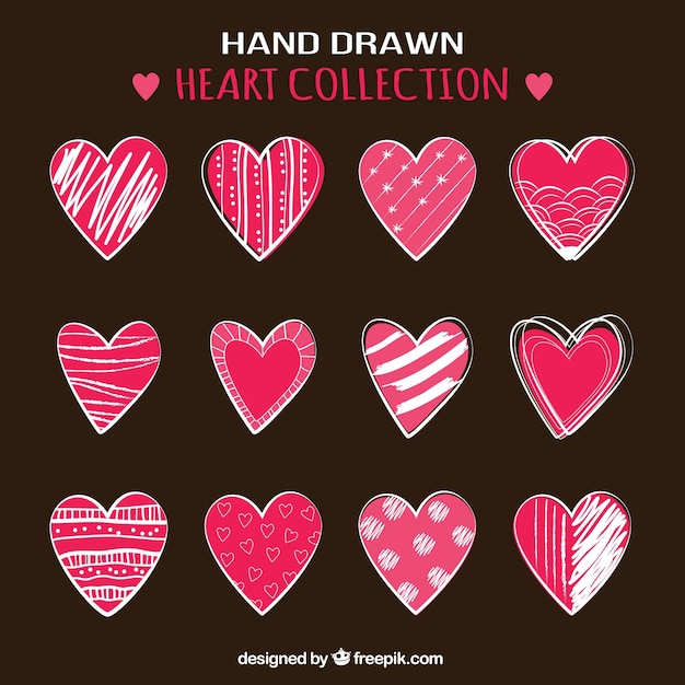 Collection of hand drawn hearts