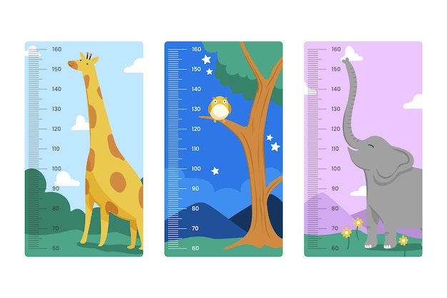 Collection of hand drawn height meter for kids illustrated