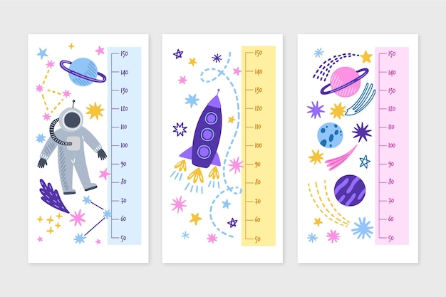 Collection of hand drawn height meter for kids illustrated