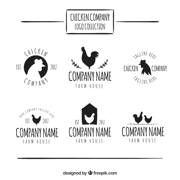 Collection of hand-drawn logos of chicken company