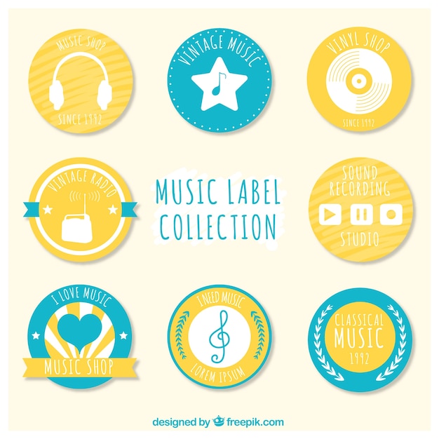 Free vector collection of hand-drawn music stickers