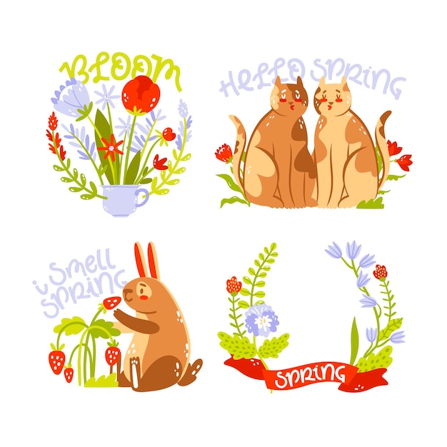 Free vector collection of hand drawn nature stickers