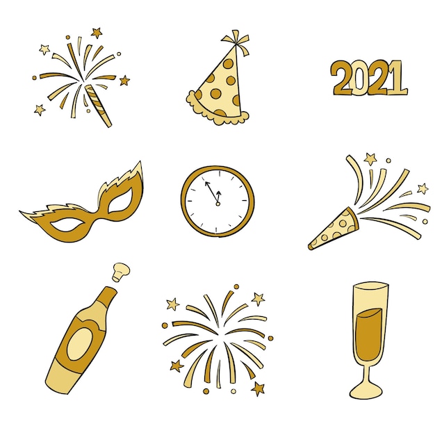 Collection of hand drawn new year elements