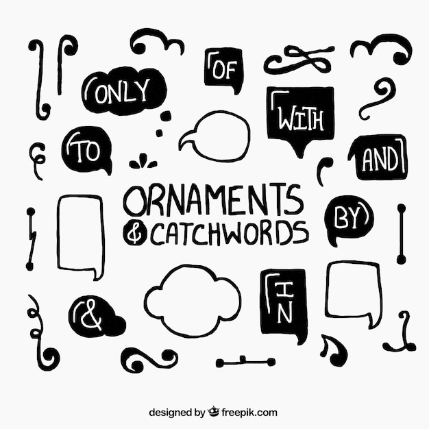 免费矢量收集手绘装饰和流行语在黑色和白色的颜色
