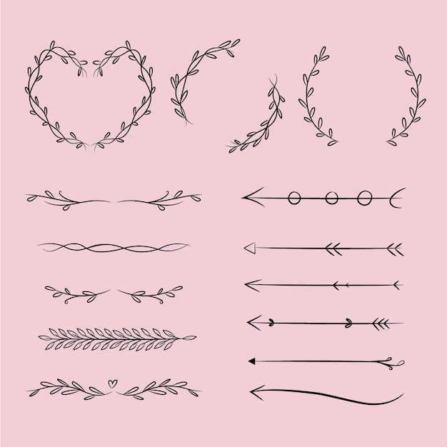 Collection of hand drawn ornamental elements