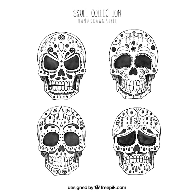 Collection of hand drawn ornamental skulls 