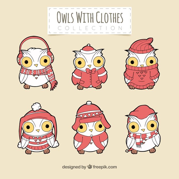 Collection of hand drawn owls