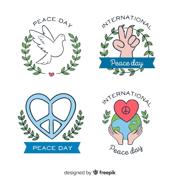 Free Vector collection of hand drawn peace day labels