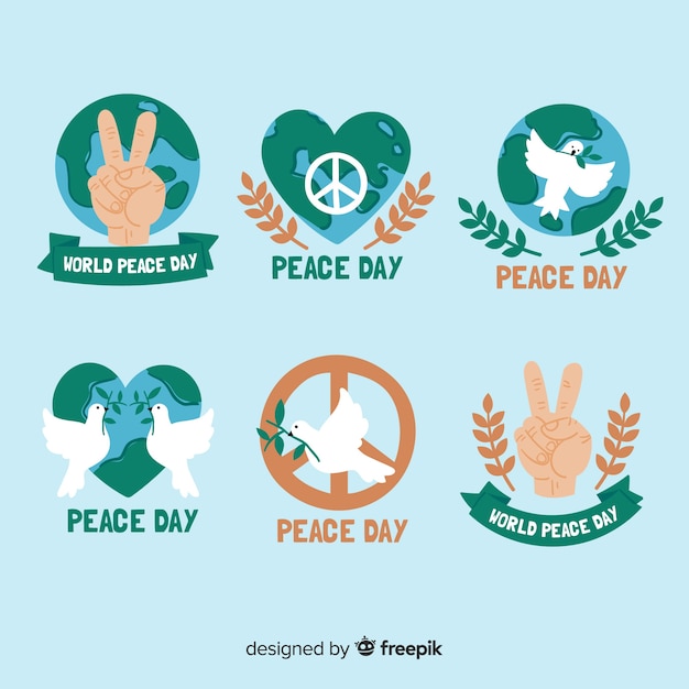 Free vector collection of hand drawn peace day labels