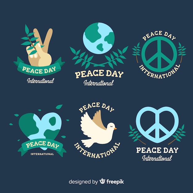 Free Vector collection of hand drawn peace day labels