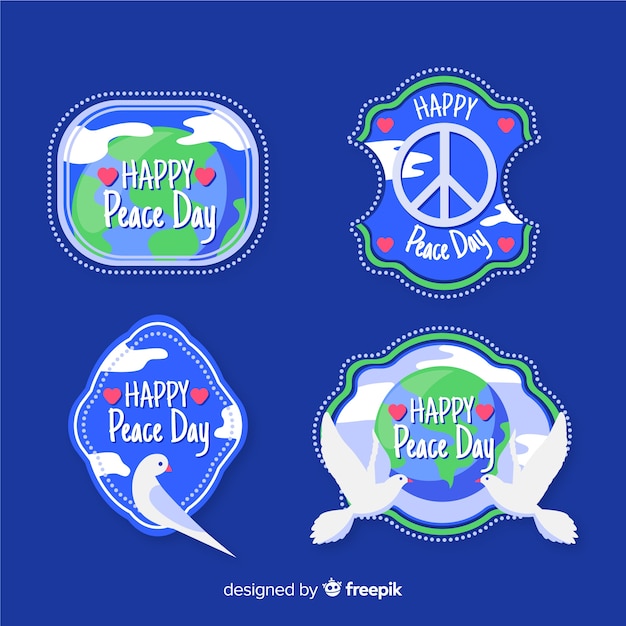 Collection of hand drawn peace day labels