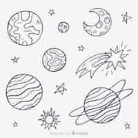 Free vector collection of hand drawn planet in doodle style