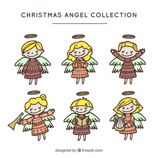 Collection of hand drawn pretty little angels 