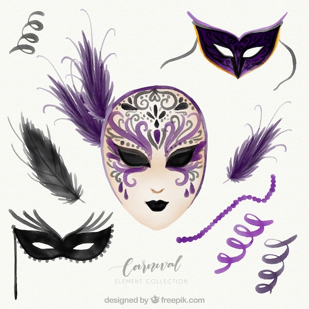 Collection of hand drawn purple carnival elements