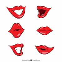 Free vector collection of hand-drawn red lips