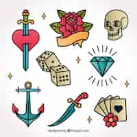 Free vector collection of hand drawn retro tattoos