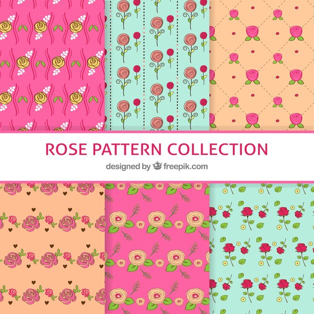 collection of hand drawn roses patterns