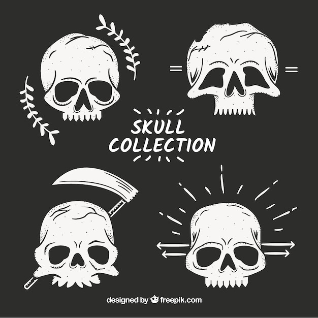 Collection of hand drawn skulls