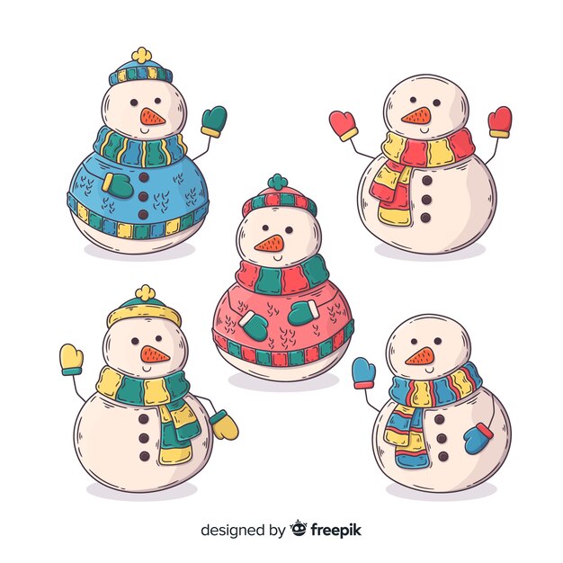 Collection of hand drawn snowman character