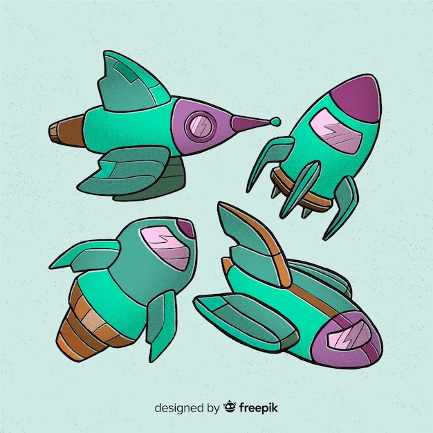 Free vector collection of hand drawn spaceships