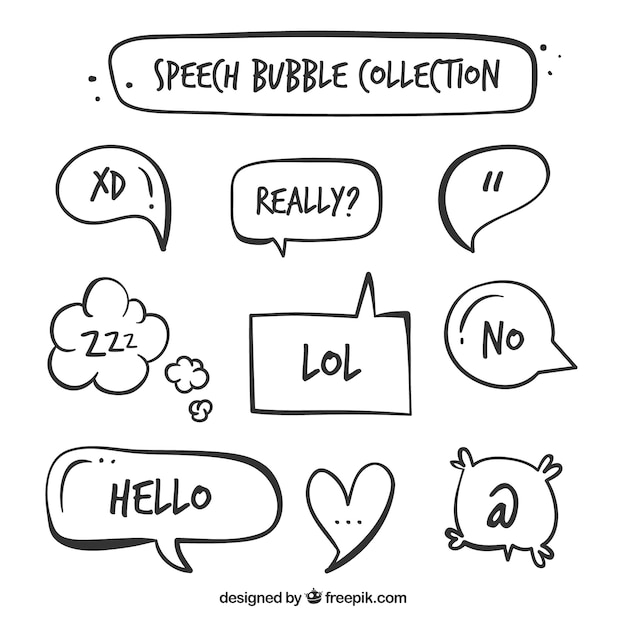 Collection of hand drawn speech bubble in vintage style