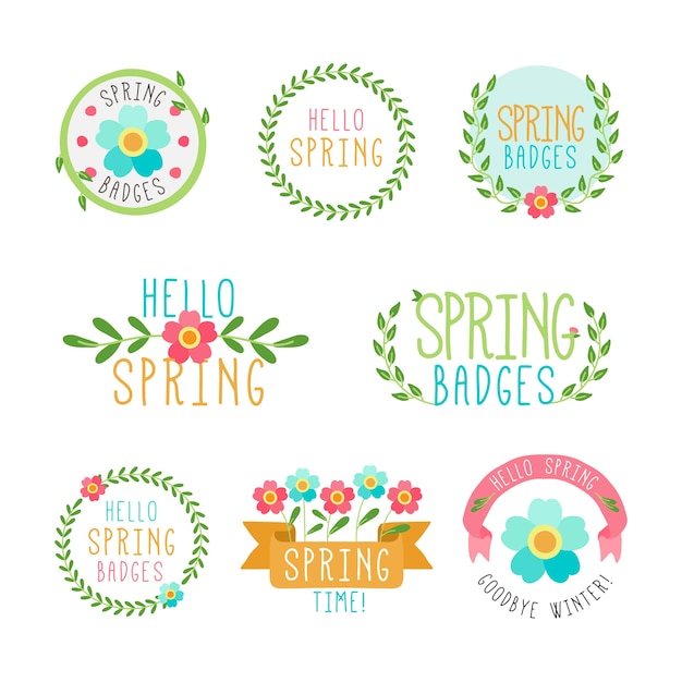 Collection of hand drawn spring labels