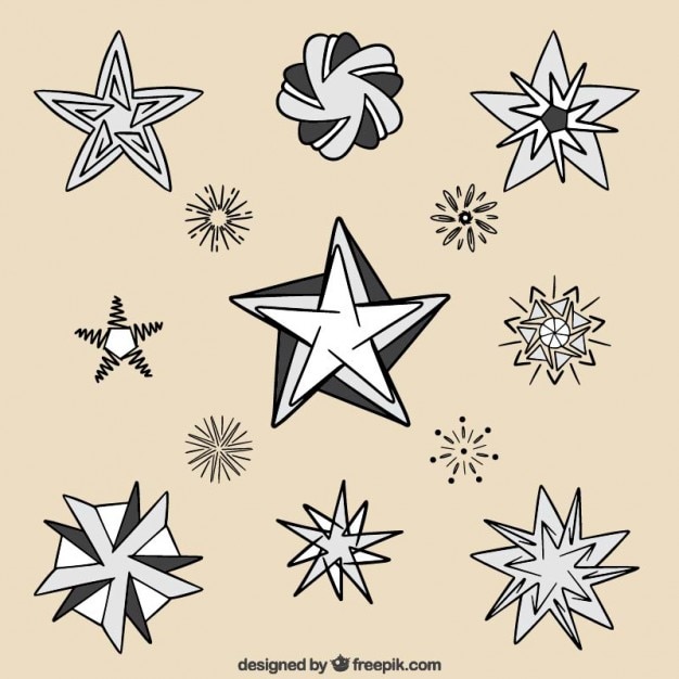 Vettore gratuito raccolta di disegnati a mano stelle in diverse forme