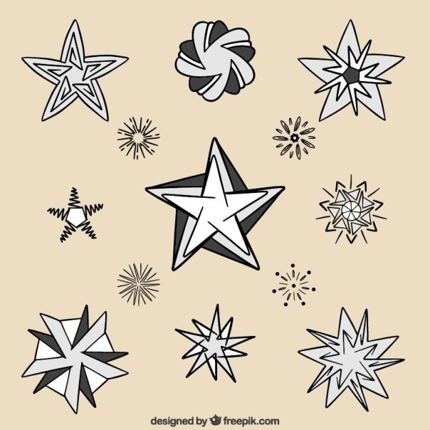 Free vector collection of hand drawn star in different shapes