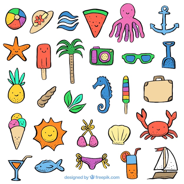 Collection of hand drawn summer elements