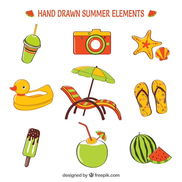 Free vector collection of hand drawn summer objects