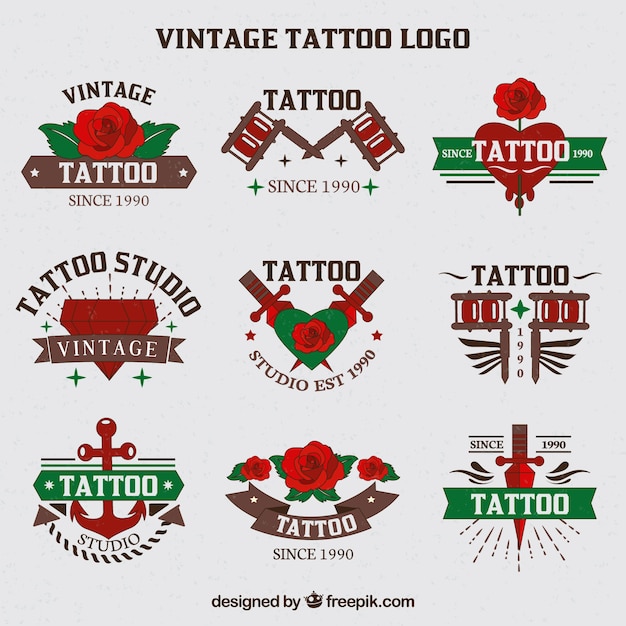 Vettore gratuito collezione di tatuaggi disegnati a mano logo
