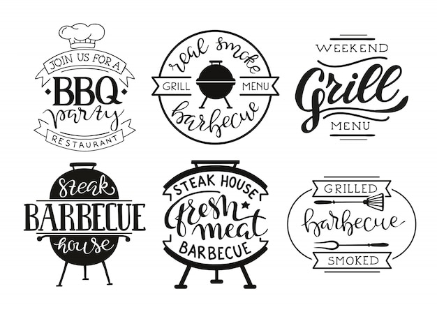 Free vector collection of hand drawn text of grilled food, sausages, chicken, french fries, steaks, fish