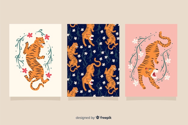 Collection of hand drawn tiger cards