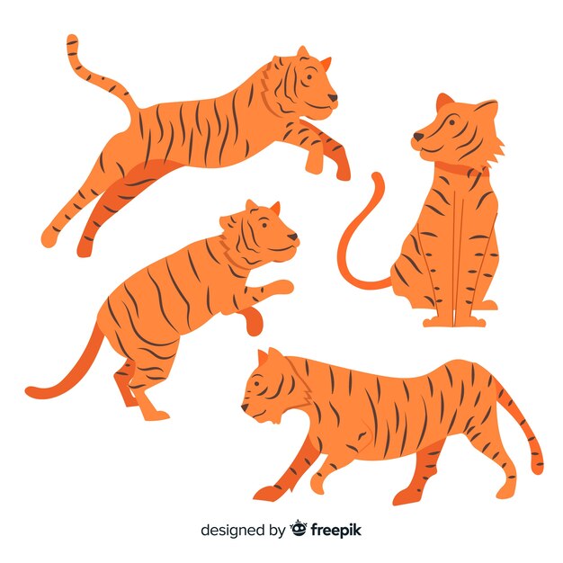 Collezione di tigri disegnate a mano