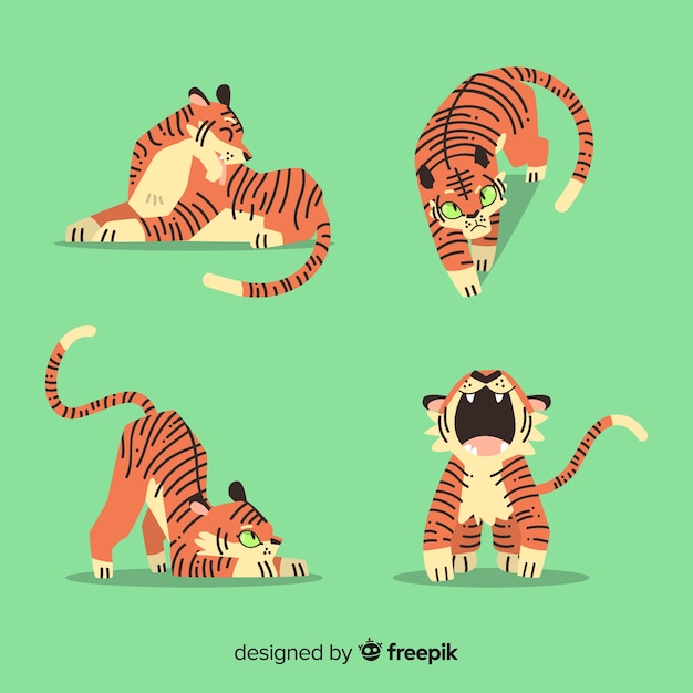 Free vector collection of hand drawn tigers