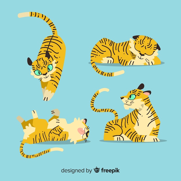 Free vector collection of hand drawn tigers