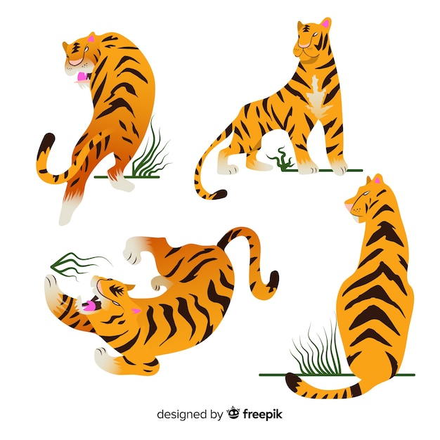 Free vector collection of hand drawn tigers