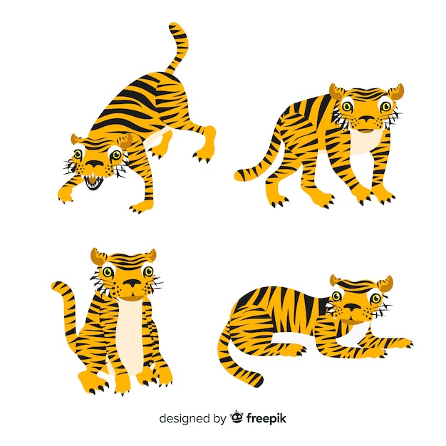 Vettore gratuito collezione di tigri disegnate a mano