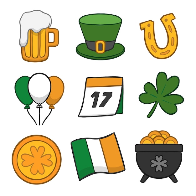 Free vector collection of hand drawn traditional st. patrick's day elements