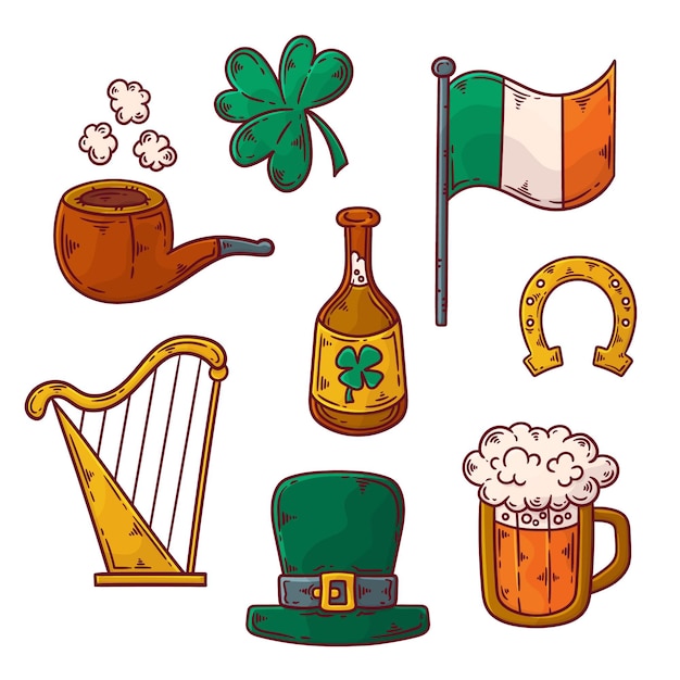 Collection of hand drawn traditional st. patrick's day elements