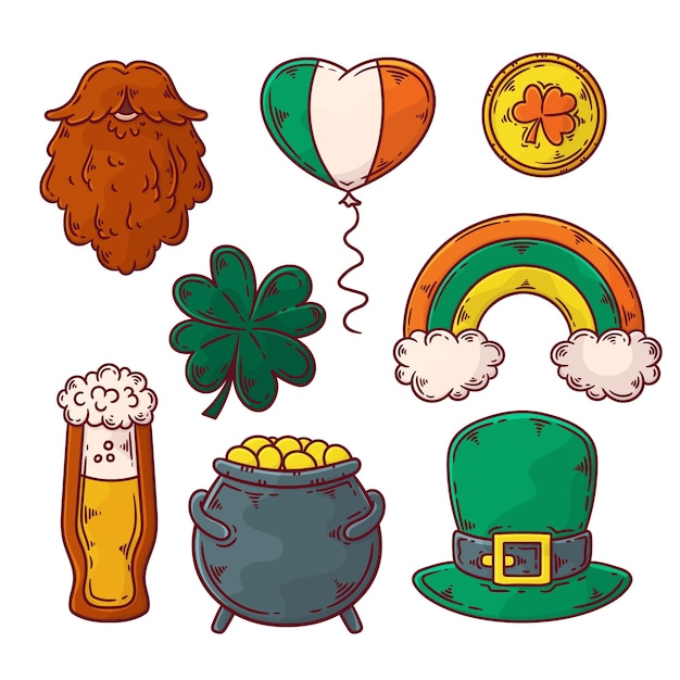 Collection of hand drawn traditional st. patrick's day elements