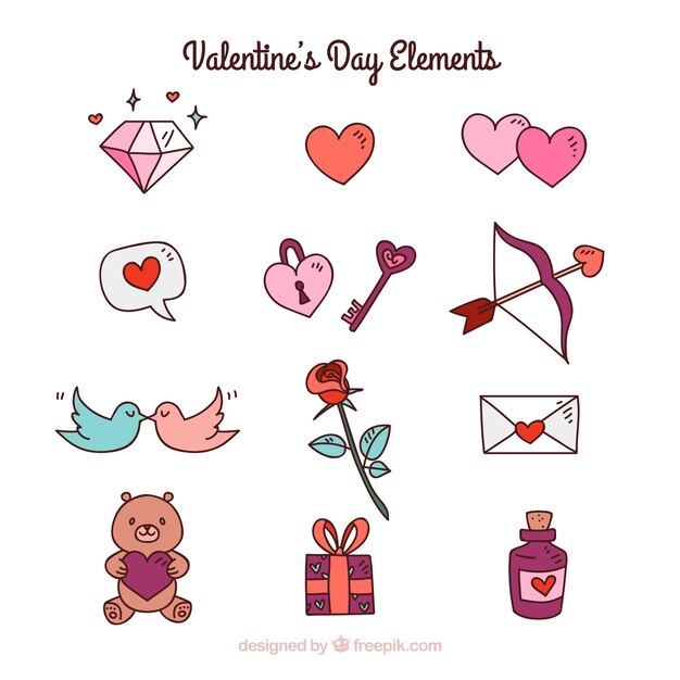 Collection of hand drawn valentine's day elements
