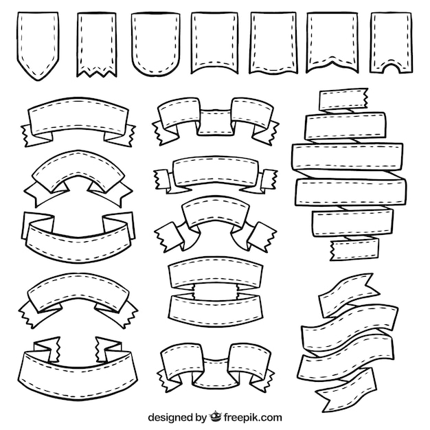 Collection of hand-drawn vintage ribbons