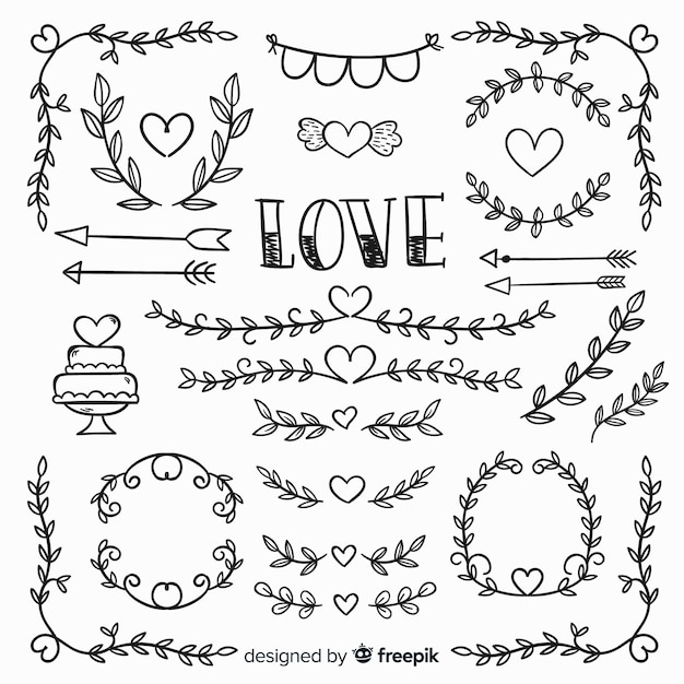 Free vector collection of hand drawn wedding elements