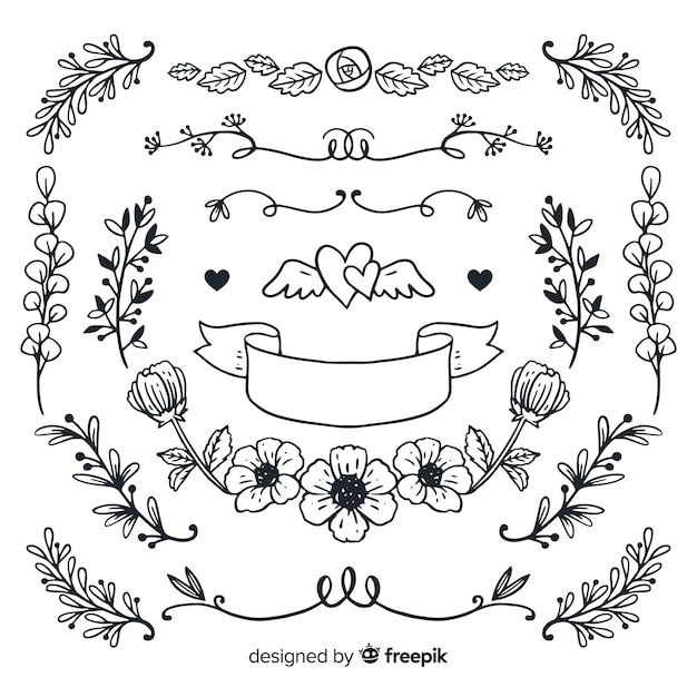 Hand Drawn Wedding Ornament Collection – Free Vector Download