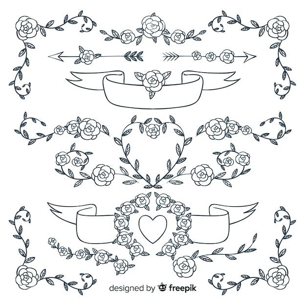 Collection of hand drawn wedding ornament