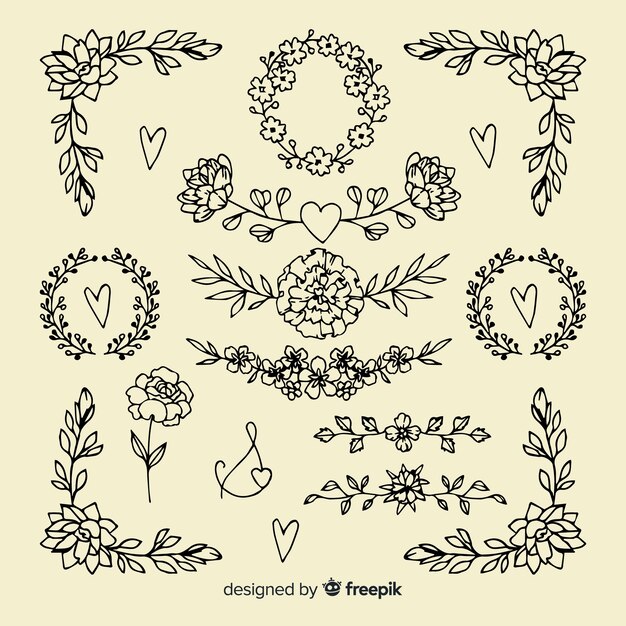 Collection of hand drawn wedding ornament 