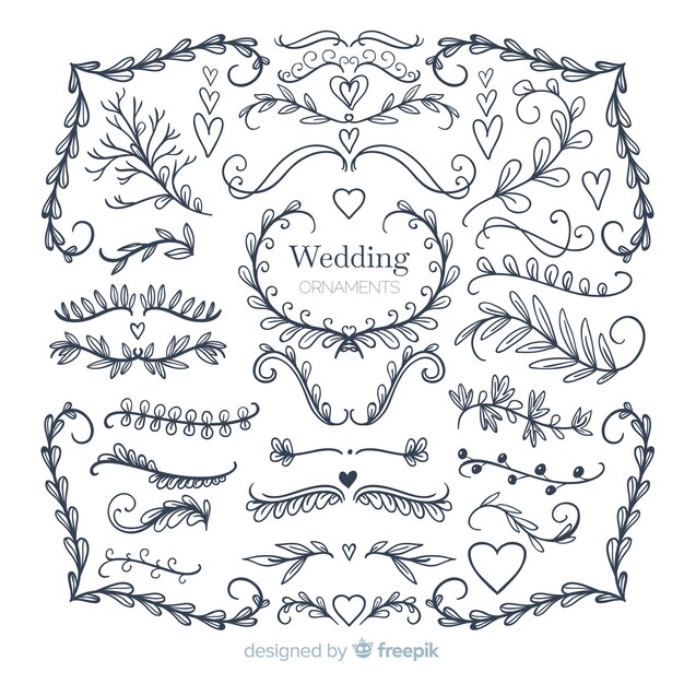 Collection of hand drawn wedding ornament