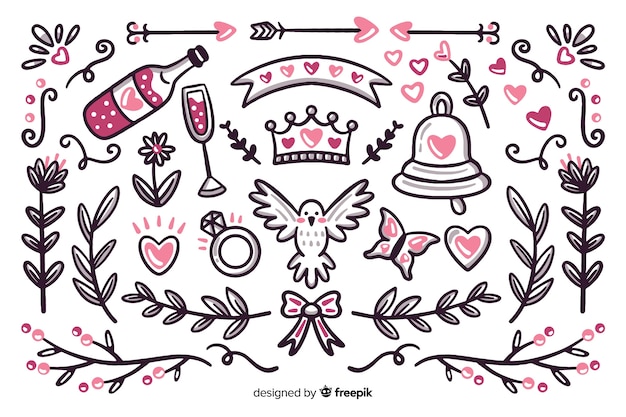 Free vector collection of hand drawn wedding ornament