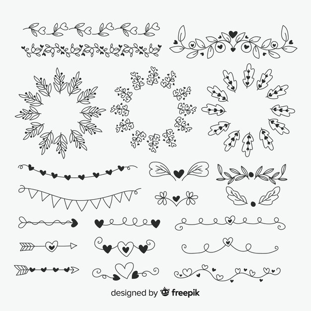 Collection of hand drawn wedding ornament